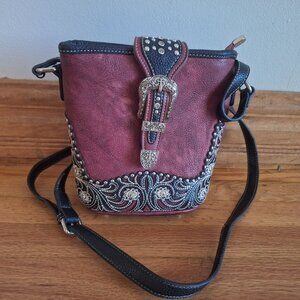 P&G Collection Leather Rhinestone/Metal Studs Handbag with a strap